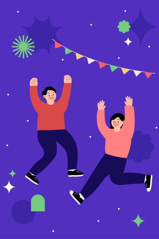 Vector illustration of a man and a woman cheering
