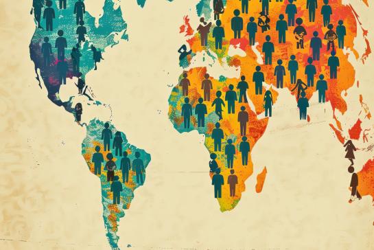 Colorful map of the world with people