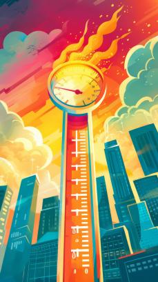 Drawing of the almost exploding thermometer in the urban landscape