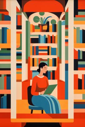 Women reading in a library