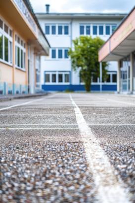 Schoolyard with one tree