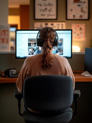 Focused individual engaging in online meeting