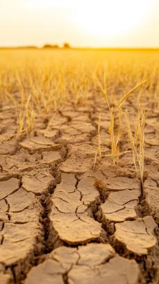 Dry cracked earth in a wheat field