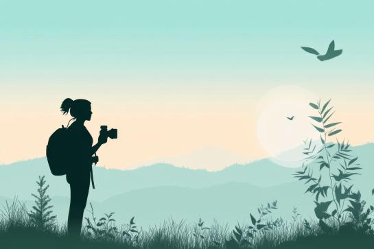 Ethnographer conducts field research while exploring a vibrant community in a serene natural setting
