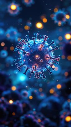 Microscopic view of HMPV virus particle structure and surrounding environment