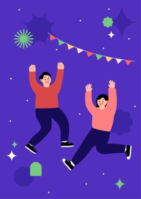 Vector illustration of a man and a woman cheering