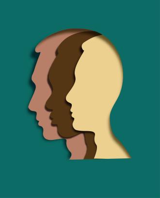 Tolerance concept in paper cut style. Multi-ethnic faces in one