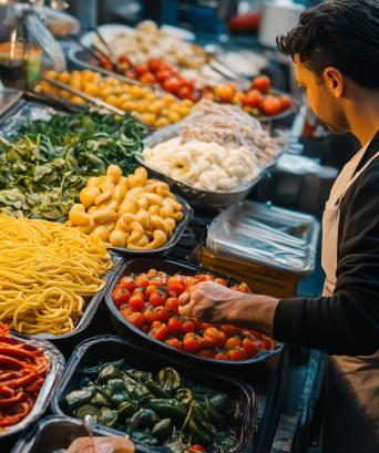 Vibrant Neapolitan street vendors serve fresh, authentic local cuisine 
