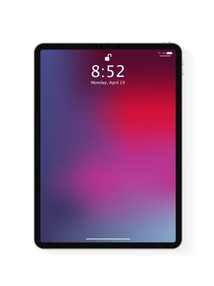 Realistic tablet computer lock screen with abstract colored geometric wallpaper