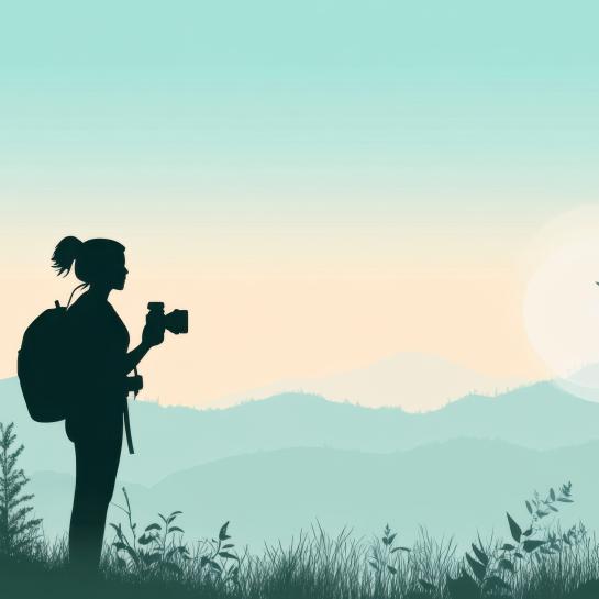 Ethnographer conducts field research while exploring a vibrant community in a serene natural setting 